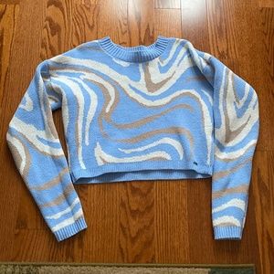 Hollister blue, brown, and white swirly cropped sweater for women/kids/teens